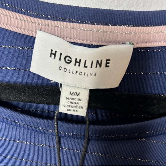 Highline Collective Tie Front Long Sleeve Metallic Stripe Top Medium Blue NWT - Picture 5 of 11